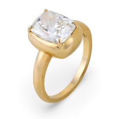 Vintage GIA 3.02 carat cushion cut diamond 18k yellow gold engagement ring