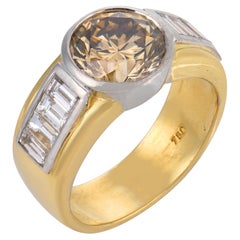 Vintage GIA 3.03 carat fancy dark yellowish brown diamond 18k gold ring