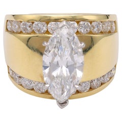 Vintage GIA 3.04 Carat Marquise Cut Diamond Yellow Gold Ring