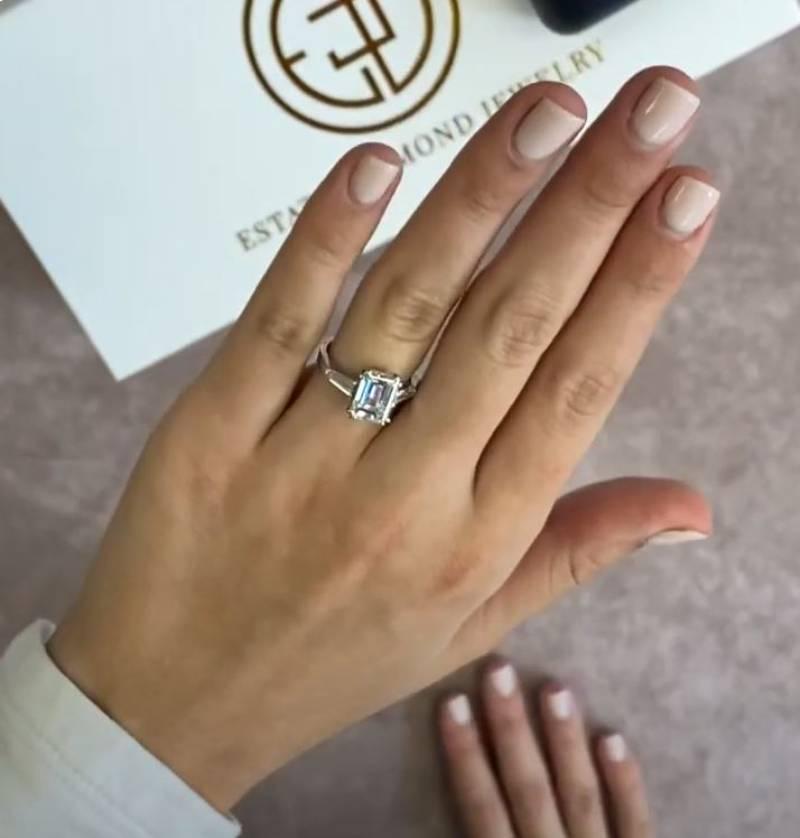 Vintage Emerald Cut Diamond Engagement Ring (GIA Approx 3.00-Carats), White Gold 1