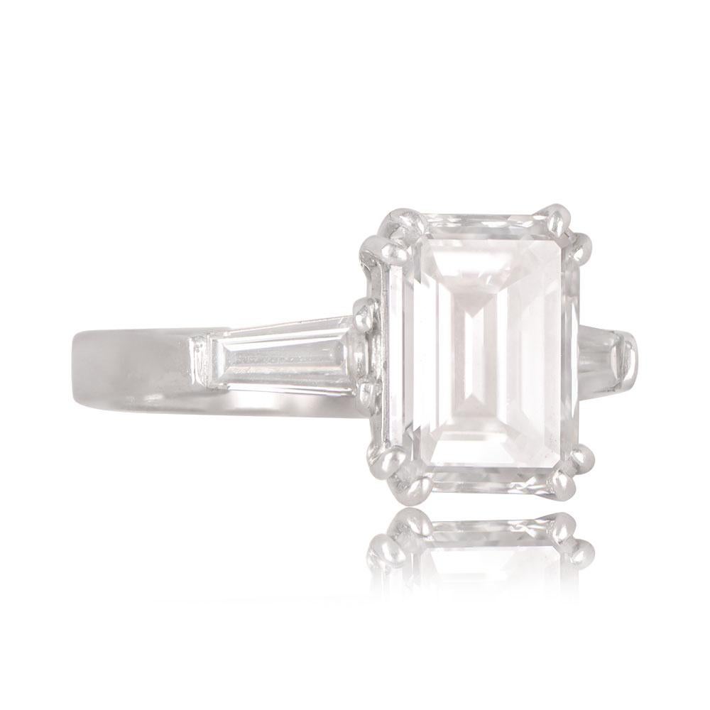 Retro Vintage GIA 3.07ct Emerald Cut Diamond Engagement Ring, D Color, 18k White Gold For Sale
