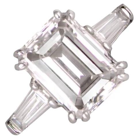 Vintage GIA 3.07ct Emerald Cut Diamond Engagement Ring, D Color, 18k White Gold For Sale
