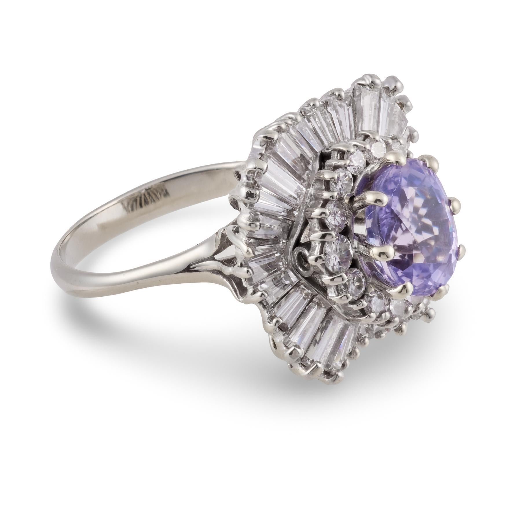 Vintage GIA 3,09 Karat Ceylon Saphir Diamant 14k Weißgold Ring (Zeitgenössisch) im Angebot