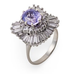 Vintage GIA 3.09 carat Ceylon sapphire diamond 14k white gold ring