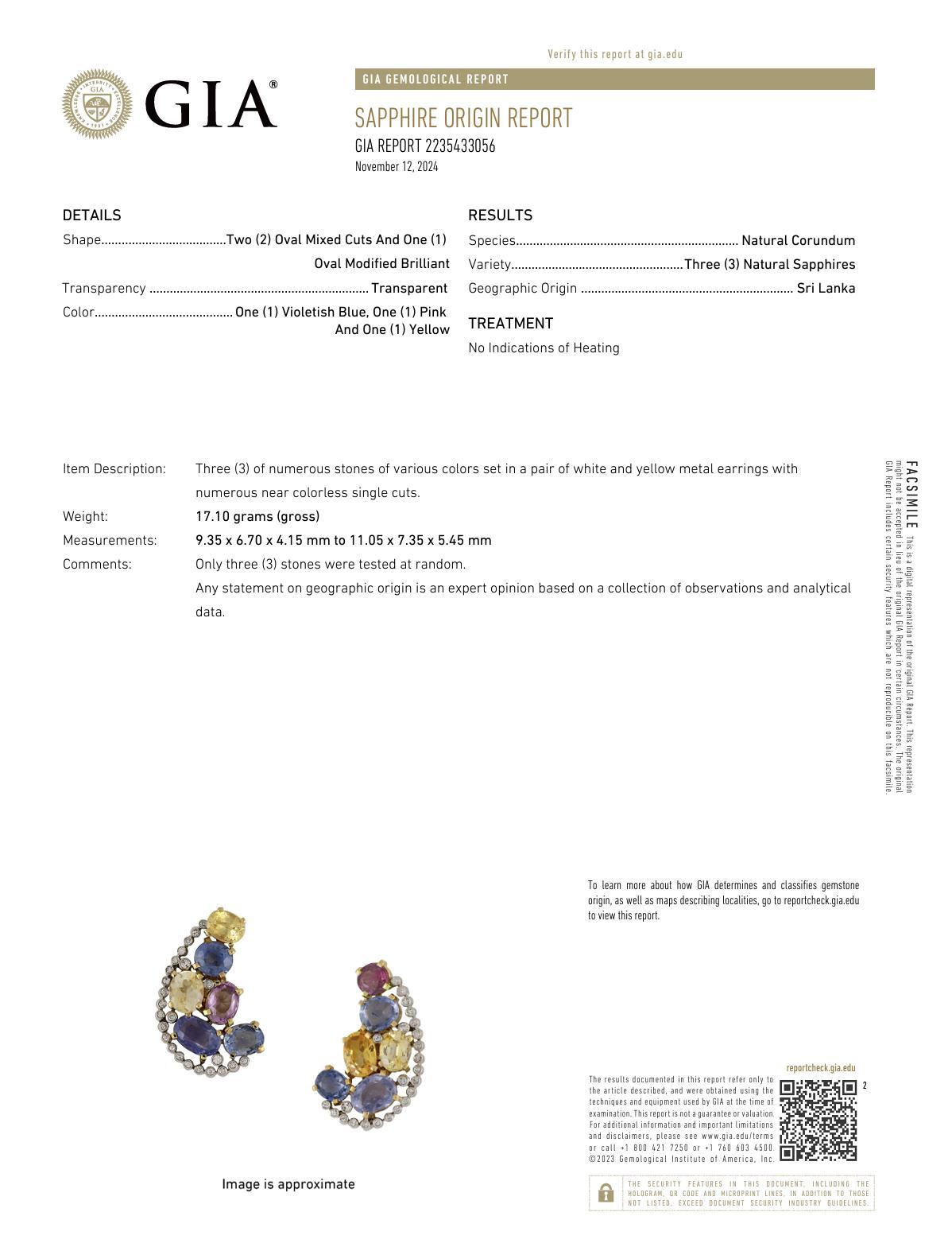 Vintage GIA 31 carat total weight sapphire diamond 18k gold platinum earrings In Excellent Condition For Sale In Beverly Hills, CA