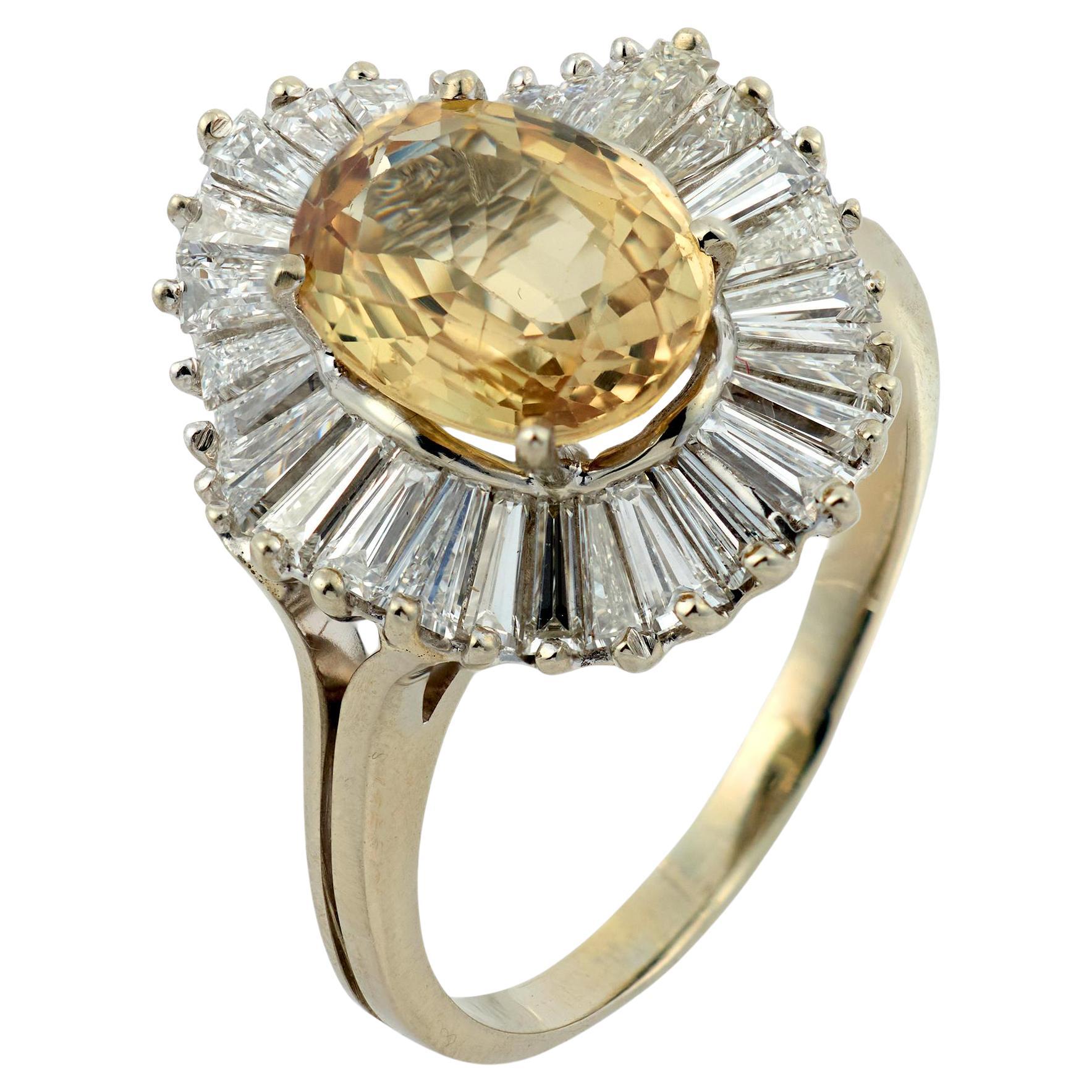 Vintage GIA 3.10 carat no heat saphir diamant 14k or blanc cluster ring