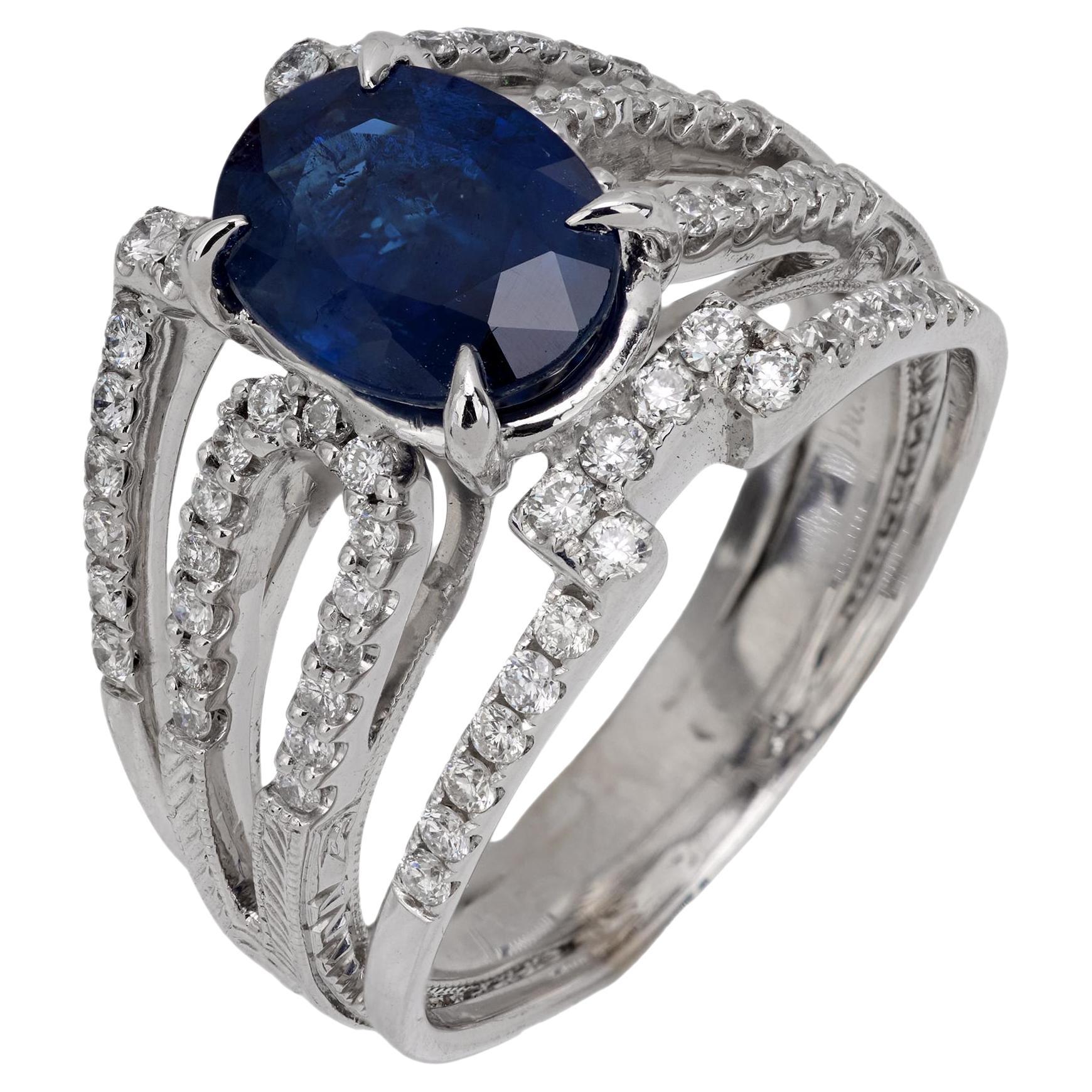 Vintage GIA 3.15 carat sapphire diamond cocktail ring