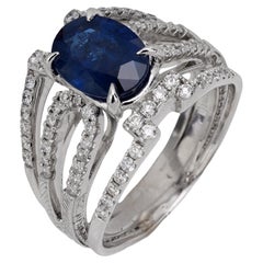 Vintage GIA 3.15 carat sapphire diamond cocktail ring