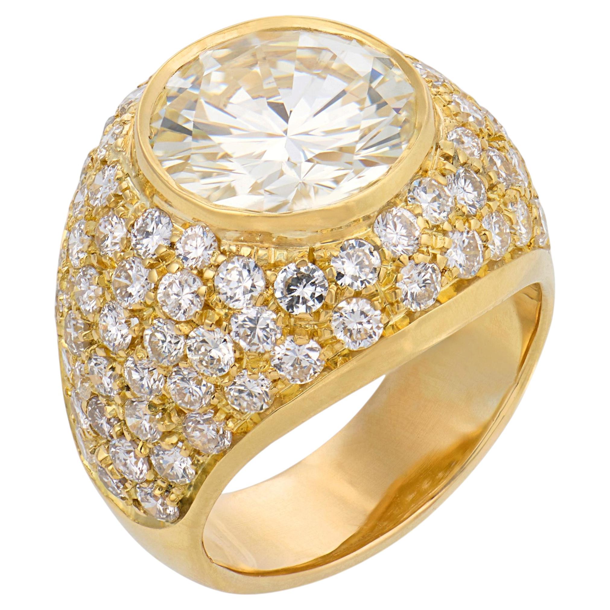 Vintage GIA 3.17 carat diamond 18k yellow gold Bombé ring