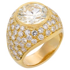 Vintage GIA 3.17 carat diamond 18k yellow gold Bombé ring