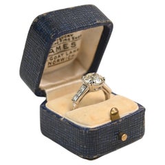 Vintage GIA 3.40 Carat Old European Cut Ring. Diamond Accent Ring Platinum K VS1