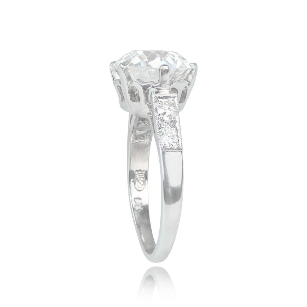 Retro Vintage GIA 3.42ct Old European Cut Diamond Engagement Ring, 18k White Gold For Sale