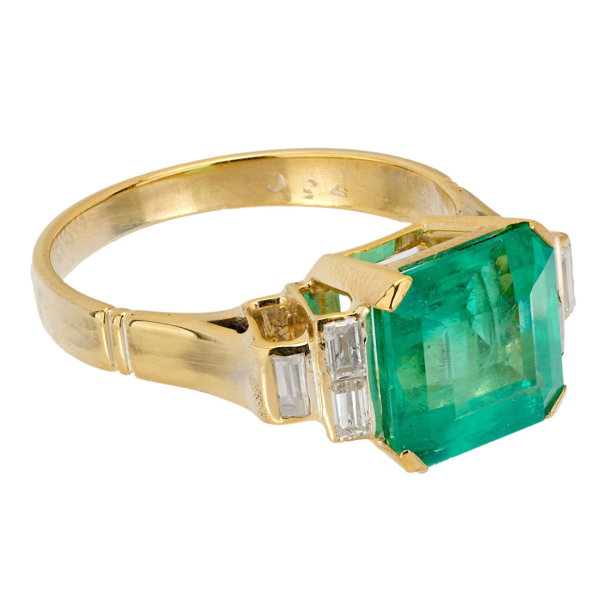 Emerald Cut Vintage GIA 3.46 carat emerald diamond 18k yellow gold ring For Sale