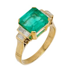 Vintage GIA 3.46 carat emerald diamond 18k yellow gold ring