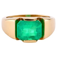 Vintage GIA 3.5 Carat Octagonal Cut Emerald 14K Yellow Gold Bezel Ring