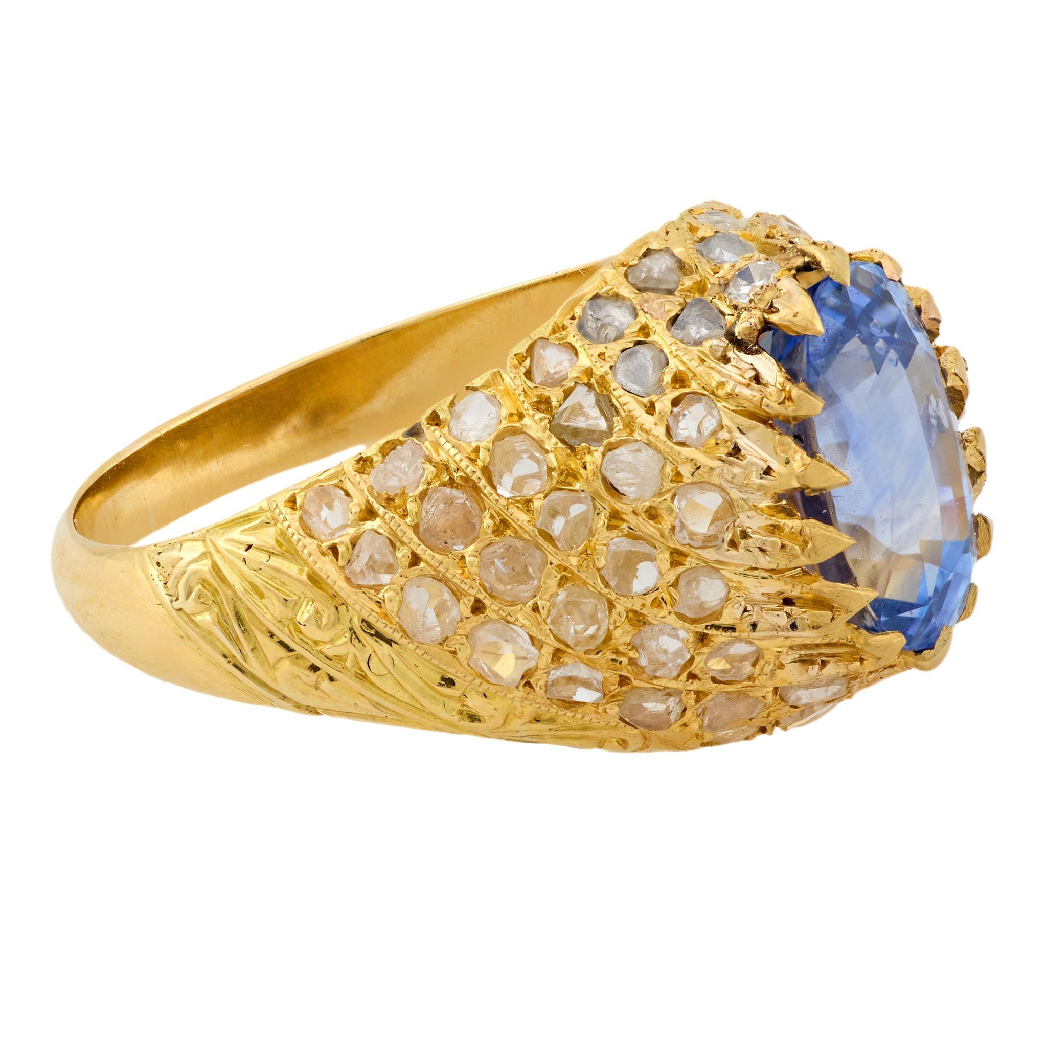 Vintage GIA 3,50 Karat Ceylon-Saphir-Diamant 18k Gelbgold-Cocktailring (Ovalschliff) im Angebot