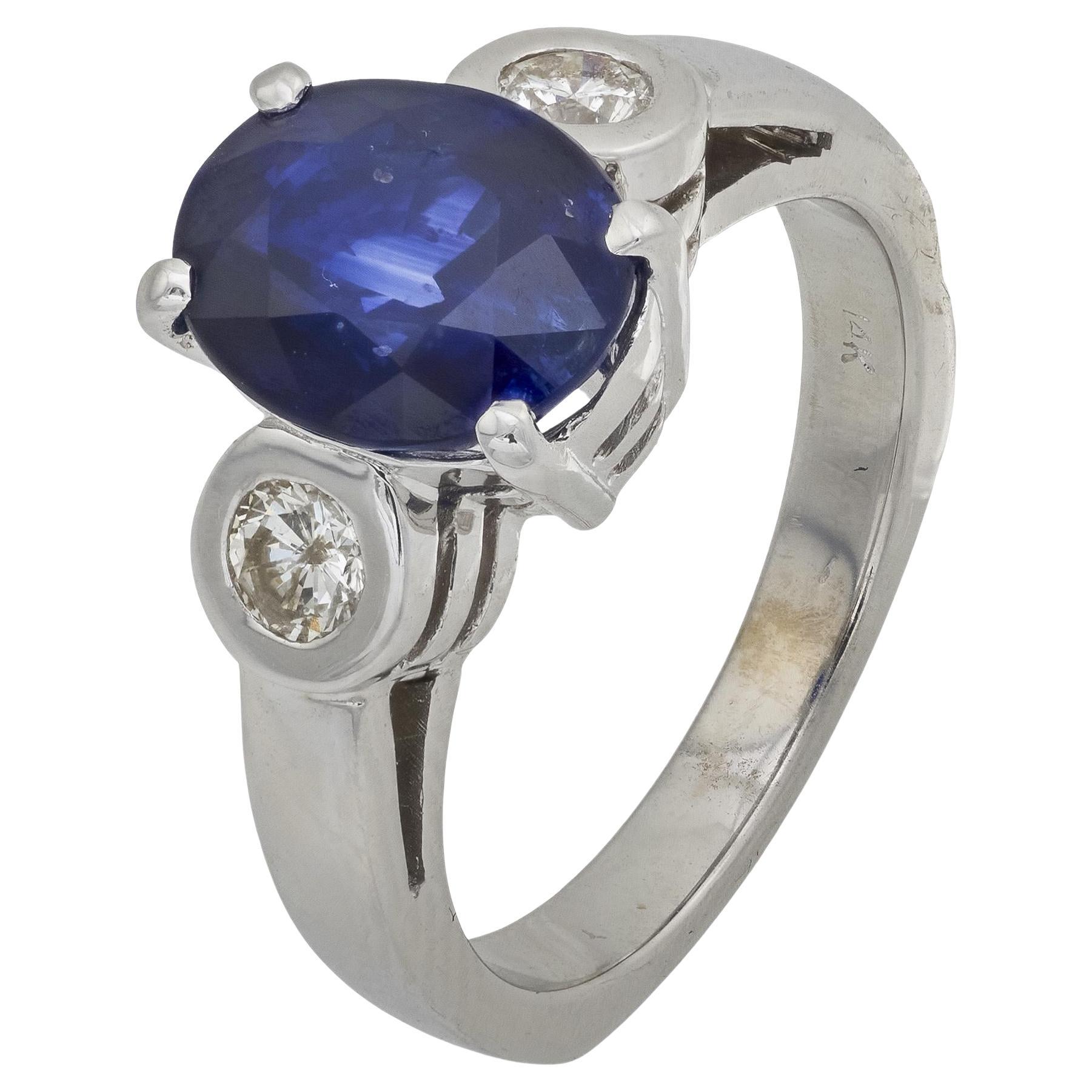 Vintage GIA 3,56 Karat Ceylon Saphir Diamant 14k Weißgold Ring