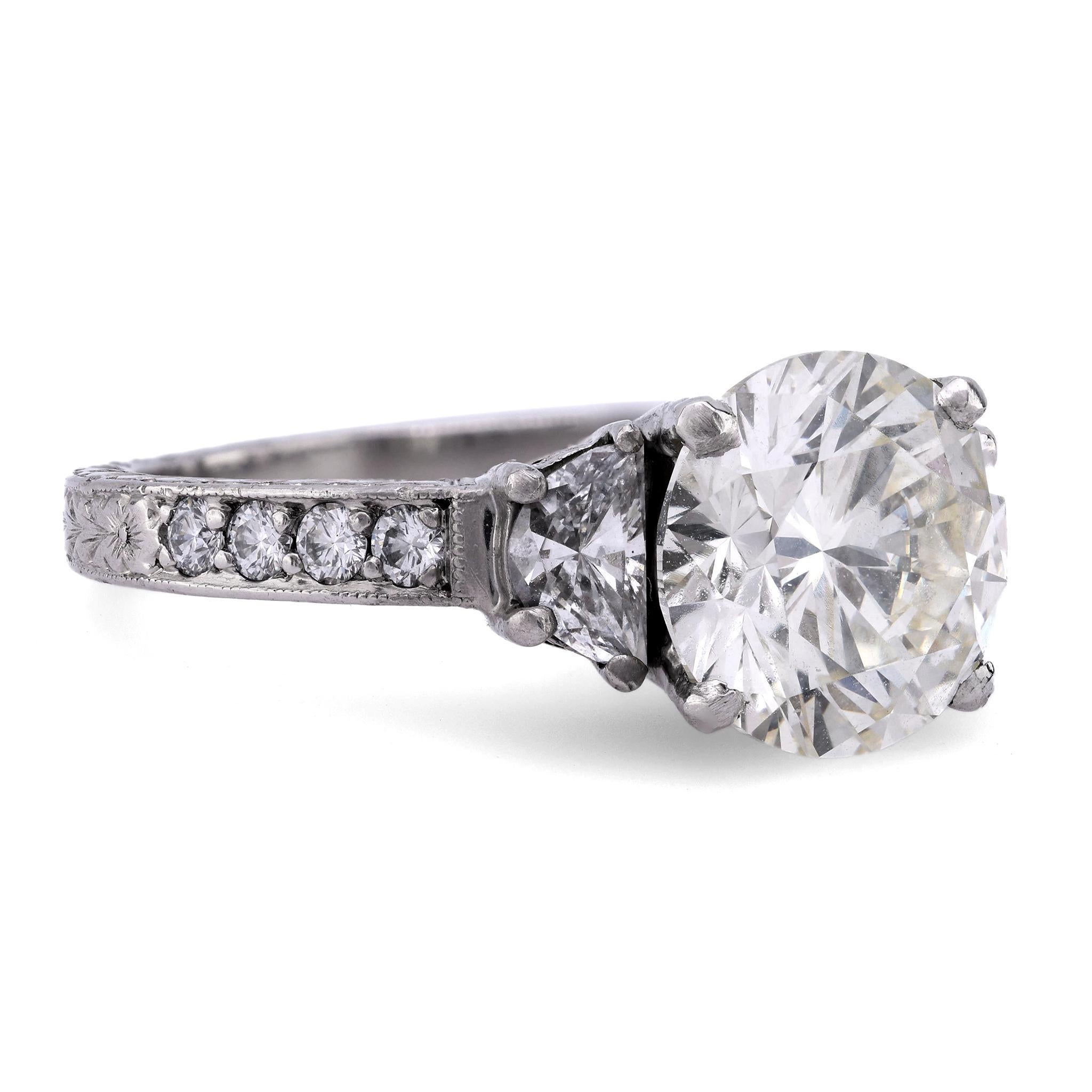 Modern Vintage GIA 3.56 carat diamond platinum engagement ring