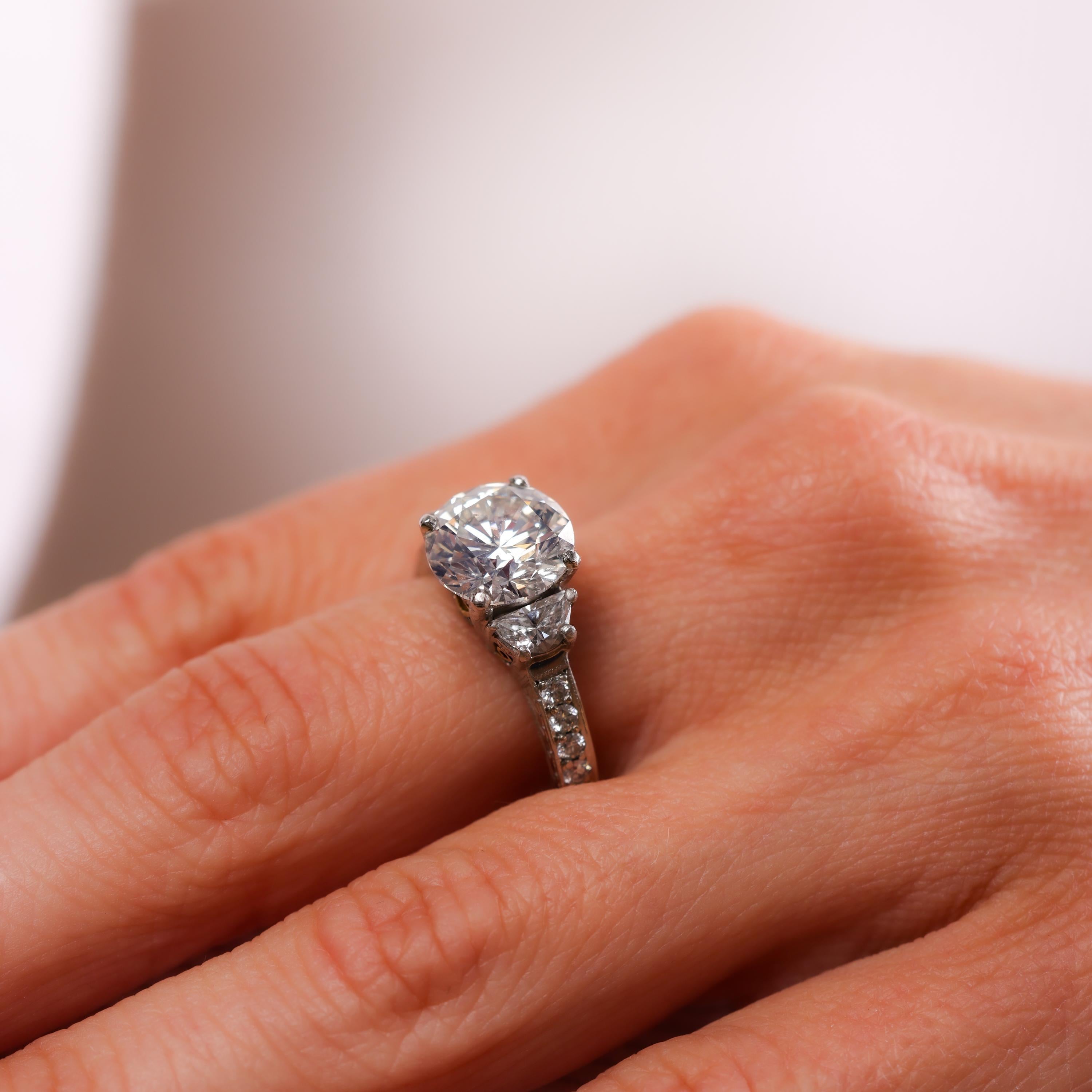 Brilliant Cut Vintage GIA 3.56 carat diamond platinum engagement ring
