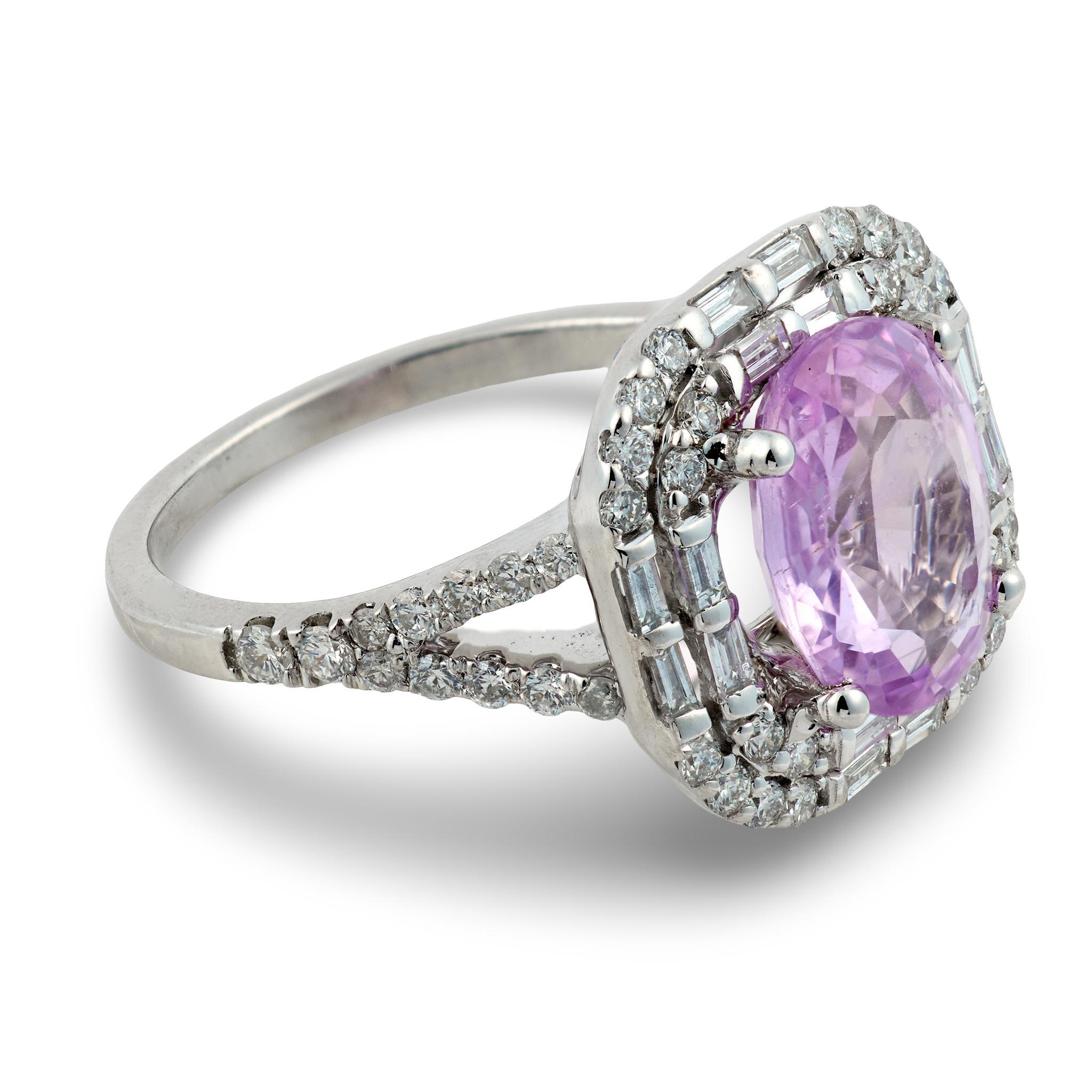 Vintage GIA 3,58 Karat keine Hitze rosa Saphir Diamant 18k Weißgold Halo-Ring (Zeitgenössisch) im Angebot
