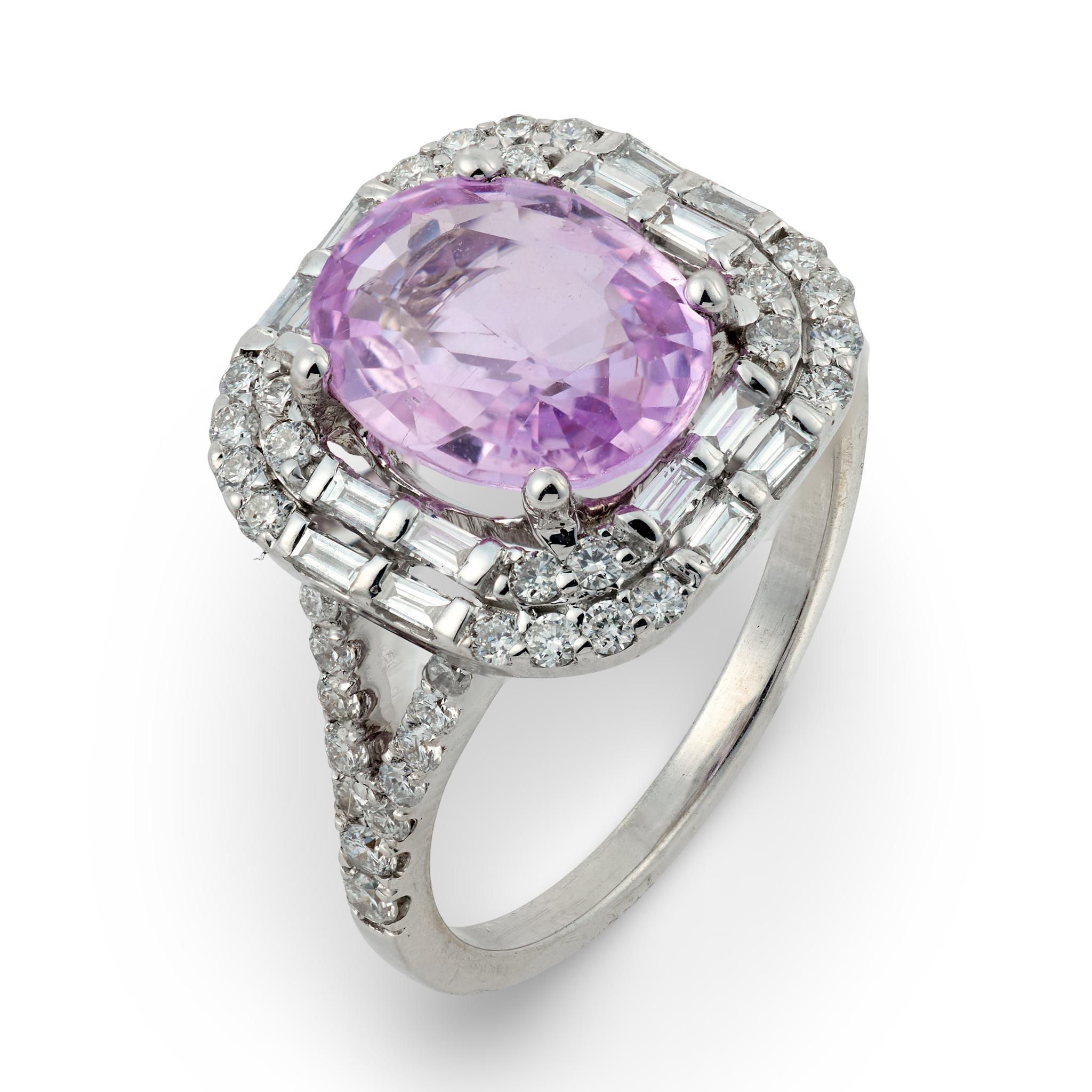 Vintage GIA 3,58 Karat keine Hitze rosa Saphir Diamant 18k Weißgold Halo-Ring im Angebot 2