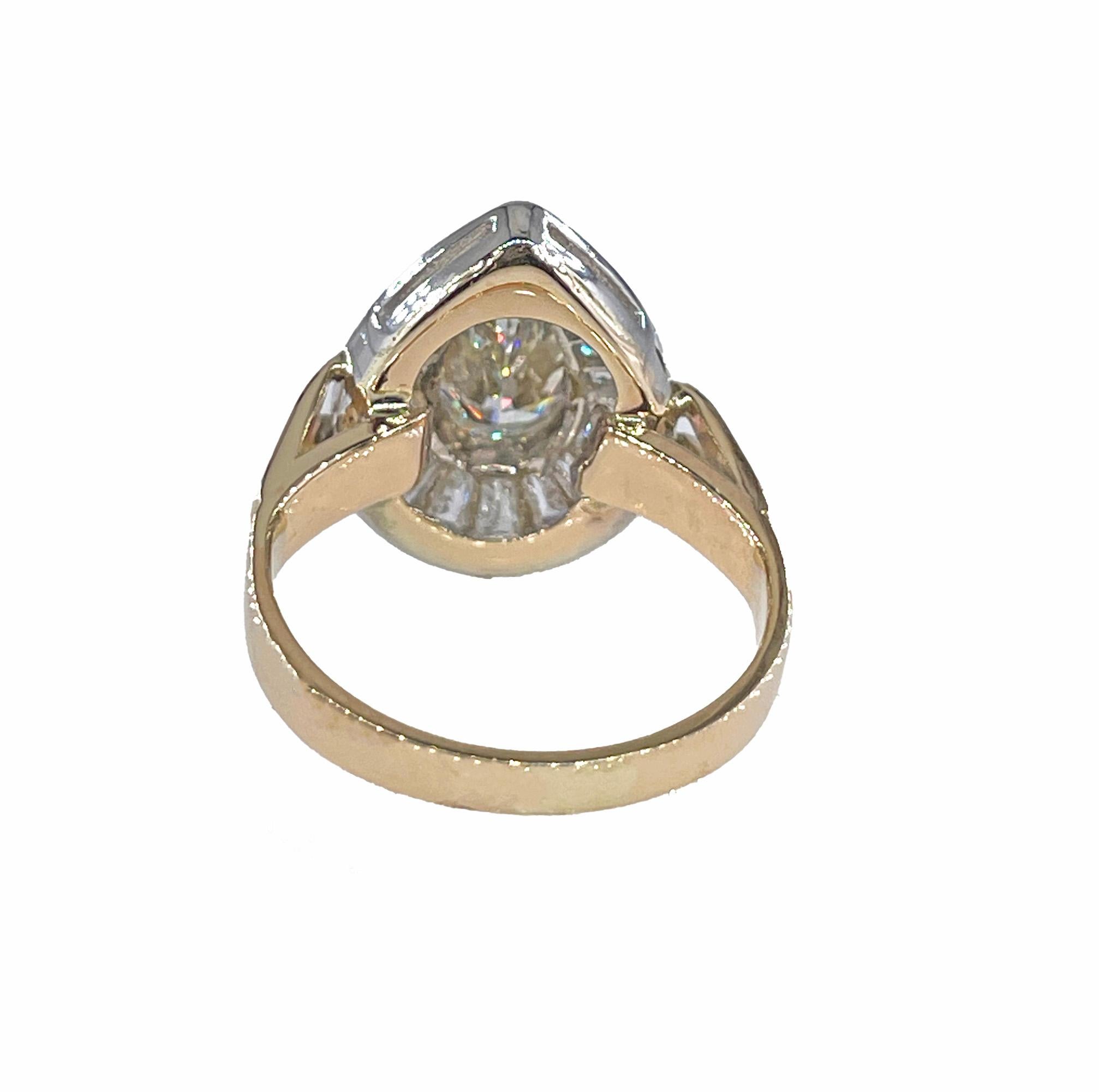 Vintage GIA 3.58ct Pear Shaped Bezel-Set Diamond Ballerina 14KWY Gold Ring For Sale 3