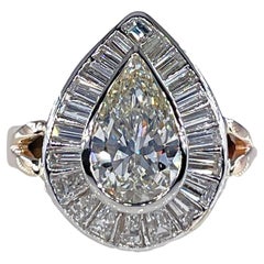 Bague ballerine vintage en or 14KWY sertie de diamants en forme de poire de 3,58 carats certifiés GIA