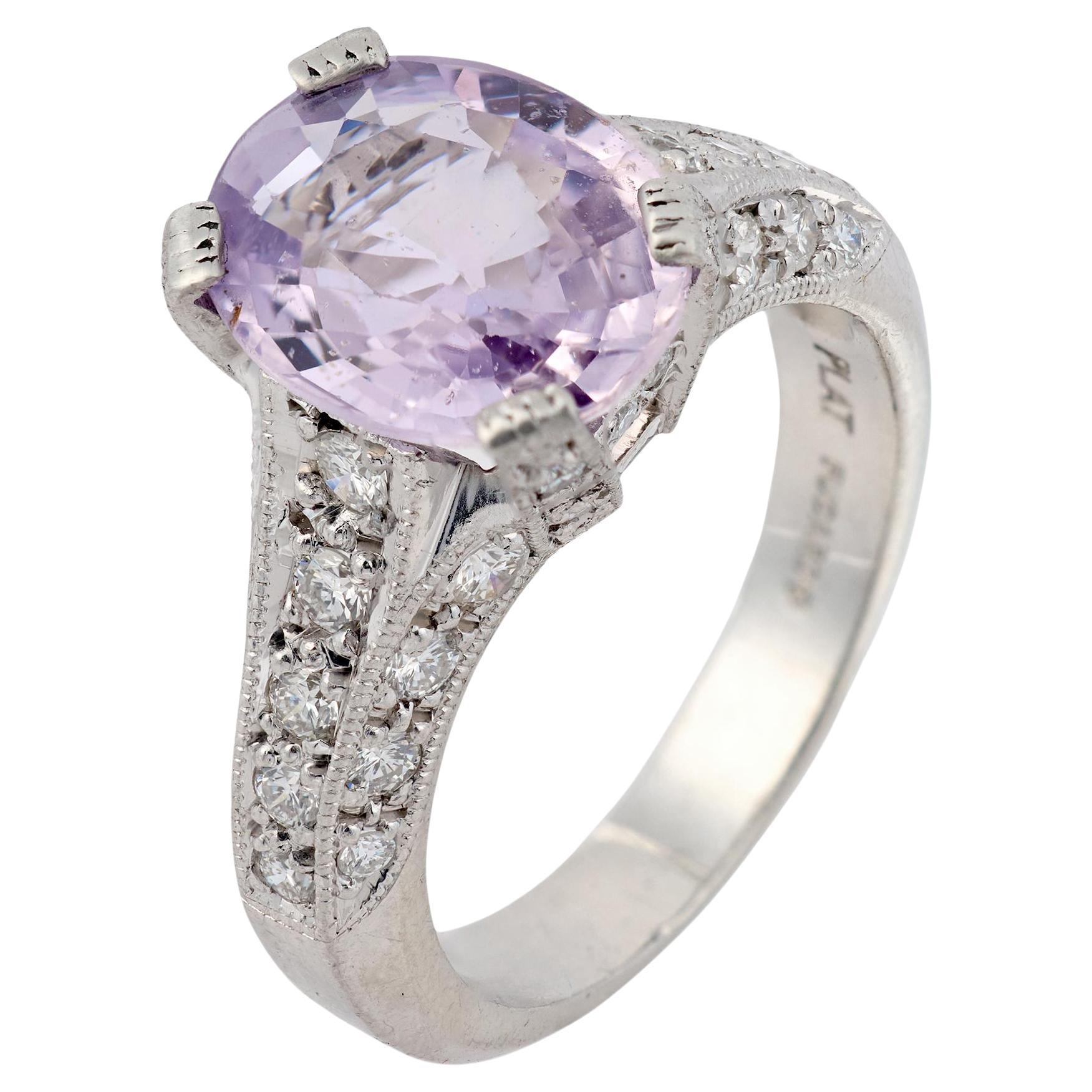 Vintage GIA 3.60 carat pink sapphire diamond platinum ring