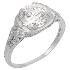 Vintage GIA 3.61 carat fancy yellow radiant cut diamond two tone engagement ring