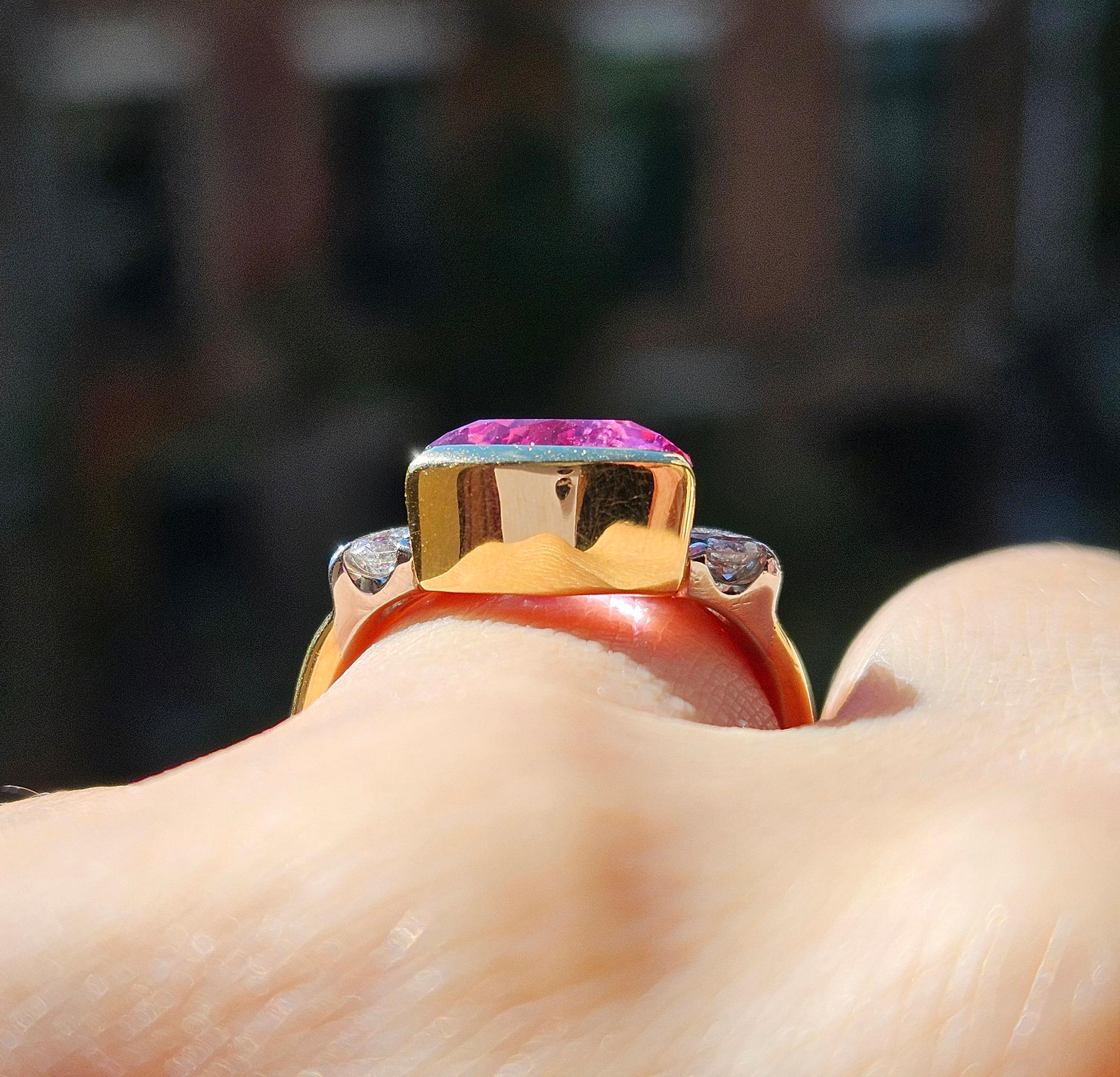 Vintage GIA 3.65ct Natural Pink Tourmaline Diamond 18k Yellow Gold Platinum Ring For Sale 10