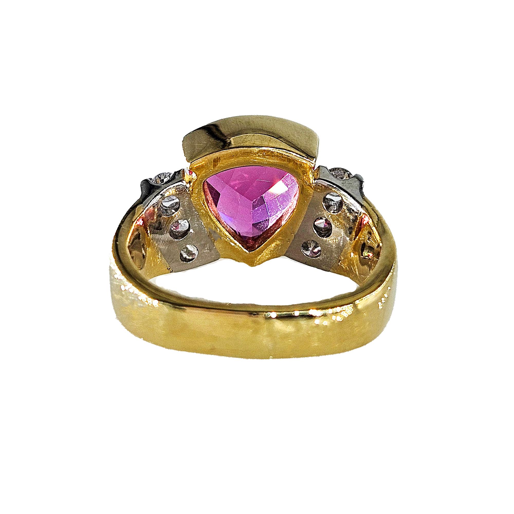 Women's Vintage GIA 3.65ct Natural Pink Tourmaline Diamond 18k Yellow Gold Platinum Ring For Sale