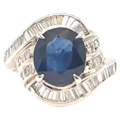 Vintage GIA 3.66 Carats Thailand Sapphire Diamond Platinum Ring