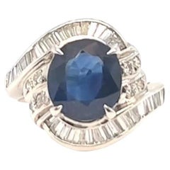 Vintage GIA 3.66 Carats Thailand Sapphire Diamond Platinum Ring Vintage GIA 3.66 Carats Thailand Sapphire Diamond Platinum Ring