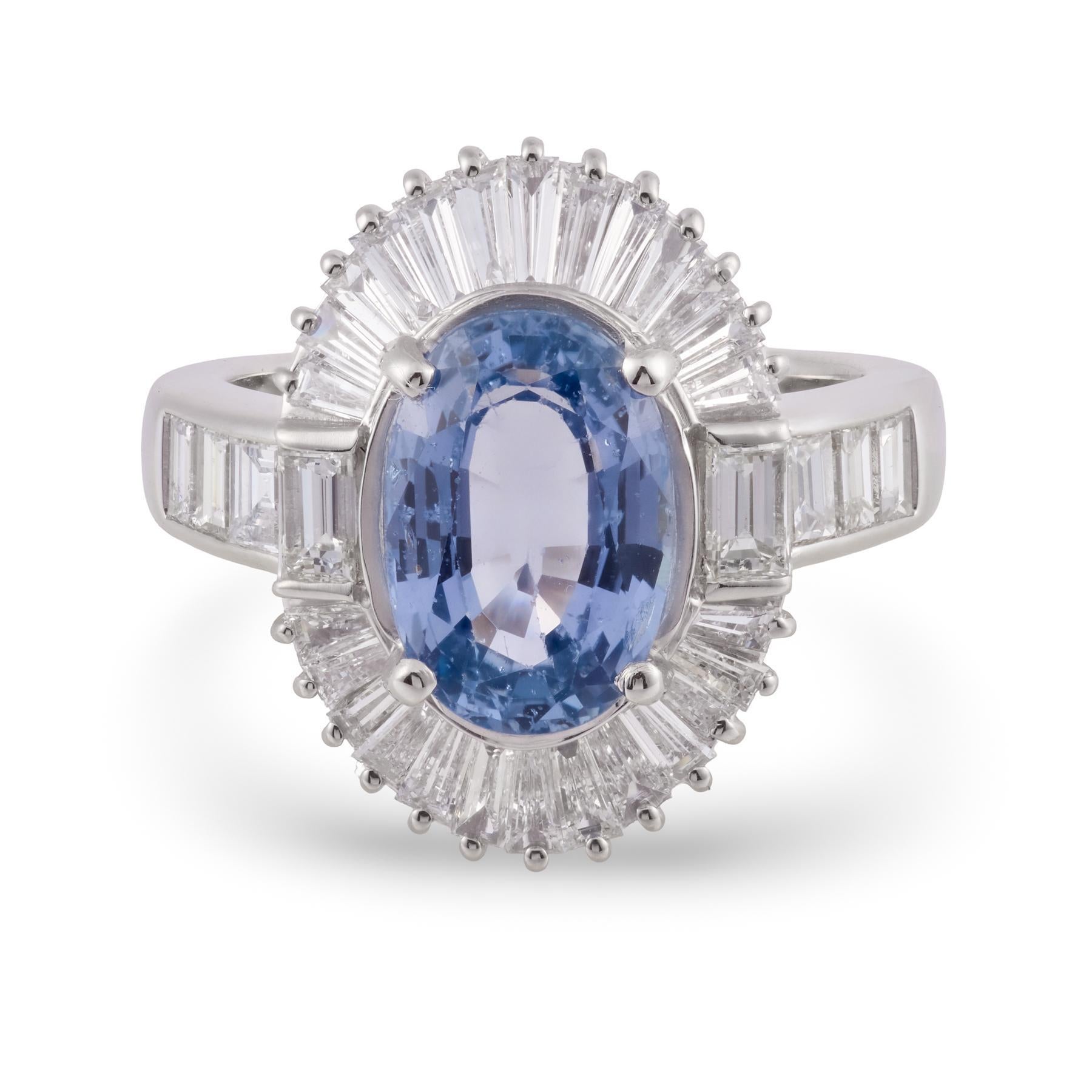 Platin-Cocktailring, Vintage, GIA 3.70 Karat, unbehandelter Saphir, Diamant (Zeitgenössisch) im Angebot