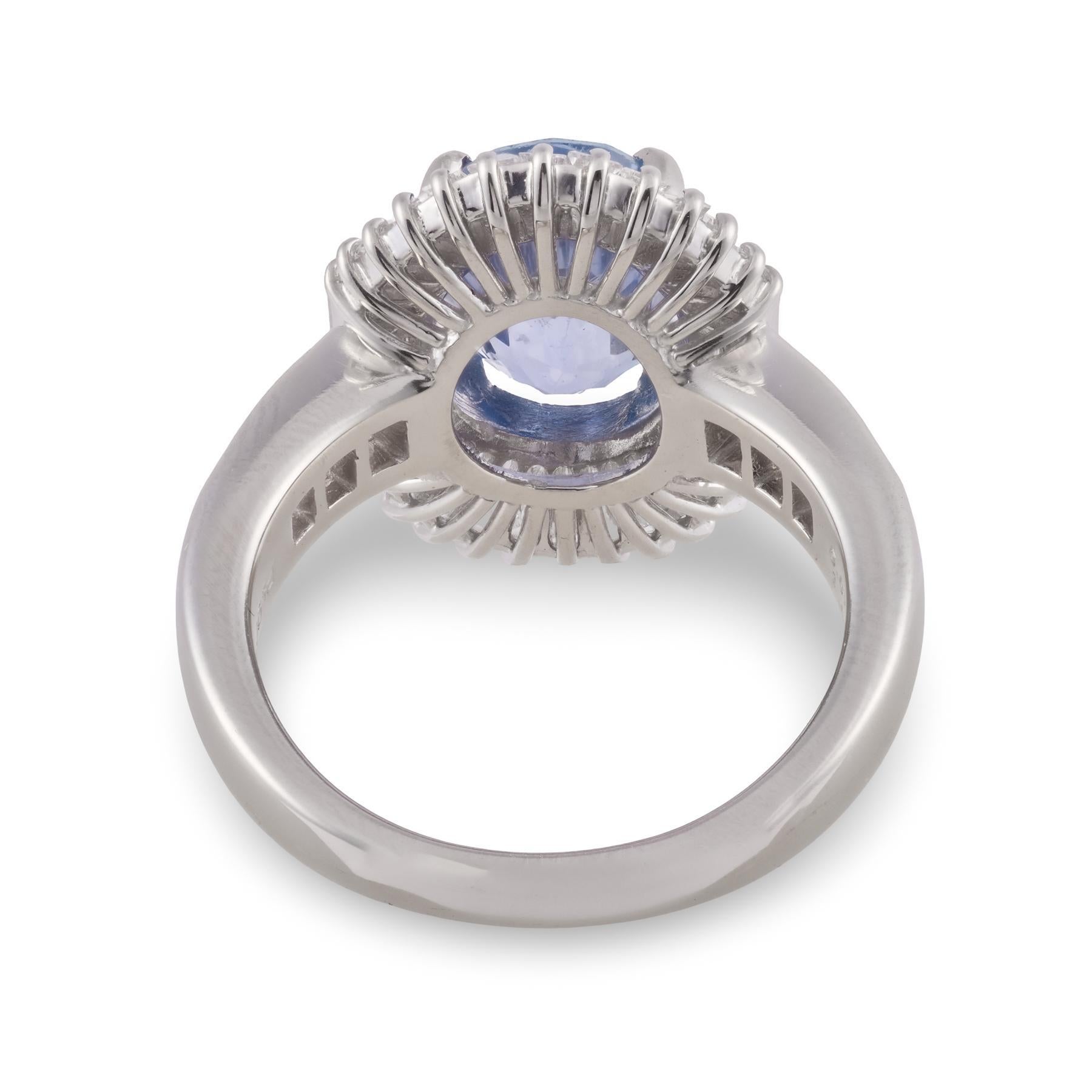 Platin-Cocktailring, Vintage, GIA 3.70 Karat, unbehandelter Saphir, Diamant Damen im Angebot