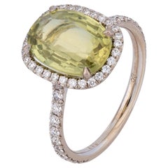 Vintage GIA 3.73 carat no heat sapphire diamond 18k white gold ring