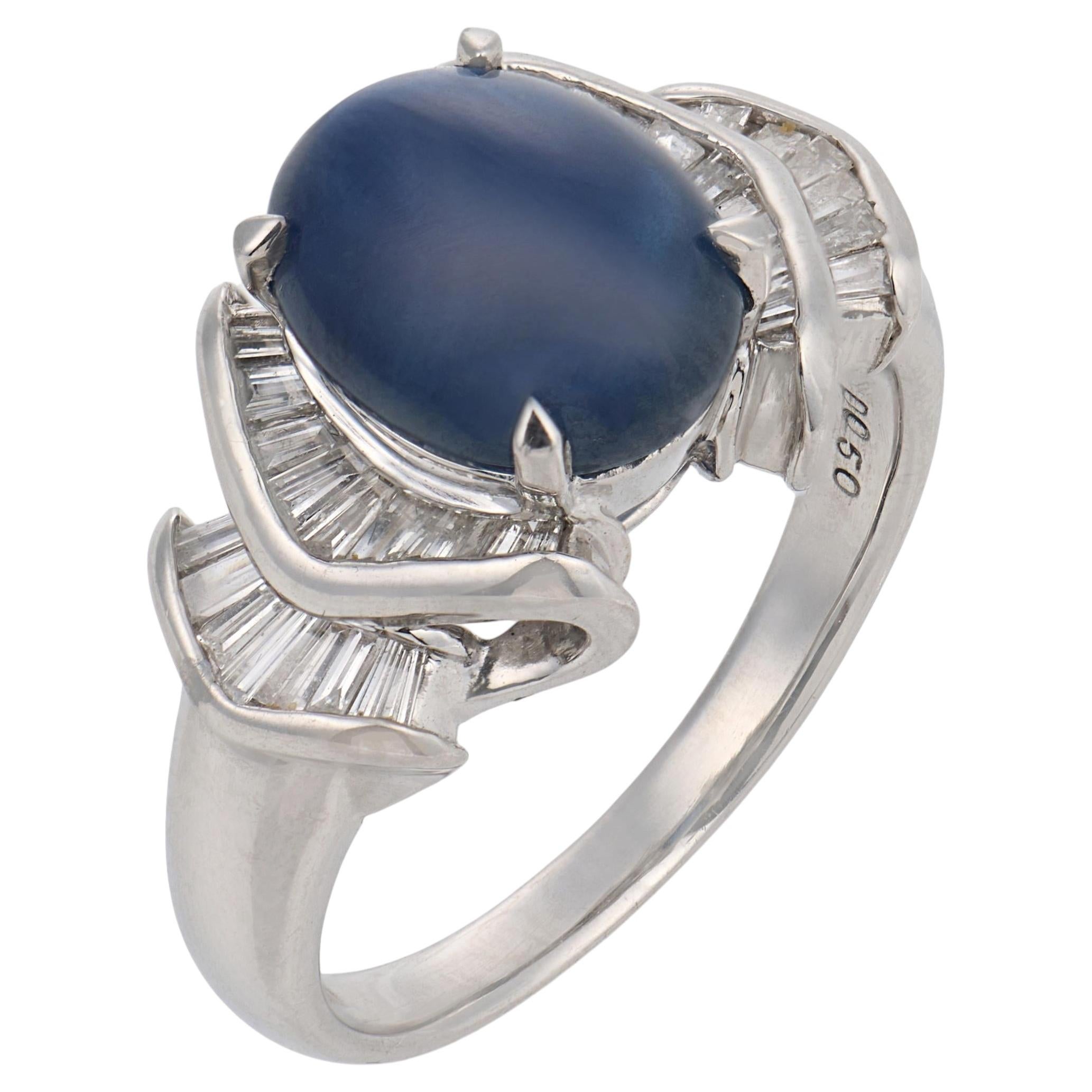 Vintage GIA 3.83 carat sapphire diamond platinum ring For Sale