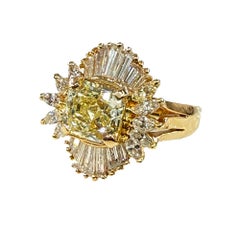 Vintage GIA 3.89ctw Natural Fancy YELLOW VVS1 Radiant Diamond Cluster 18KYG Ring