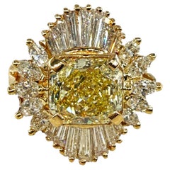 Vintage GIA 3.89ctw Natural Fancy YELLOW VVS1 Radiant Diamond Cluster 18KYG Ring