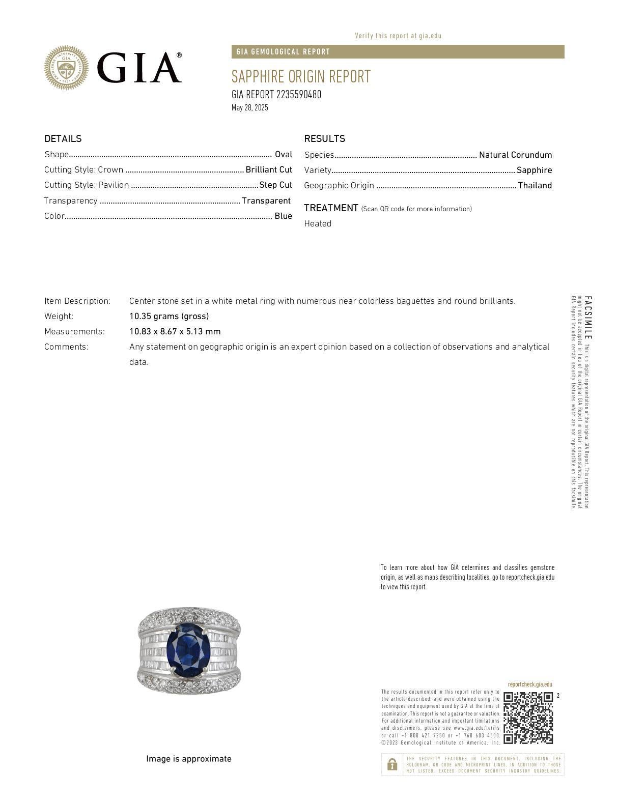 De las mujeres Vintage GIA 3.90 carat sapphire diamond 18k white gold cocktail ring en venta