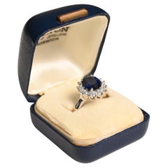 Bague Vintage saphir (GIA approx. 3,90 carats) et diamant, or blanc