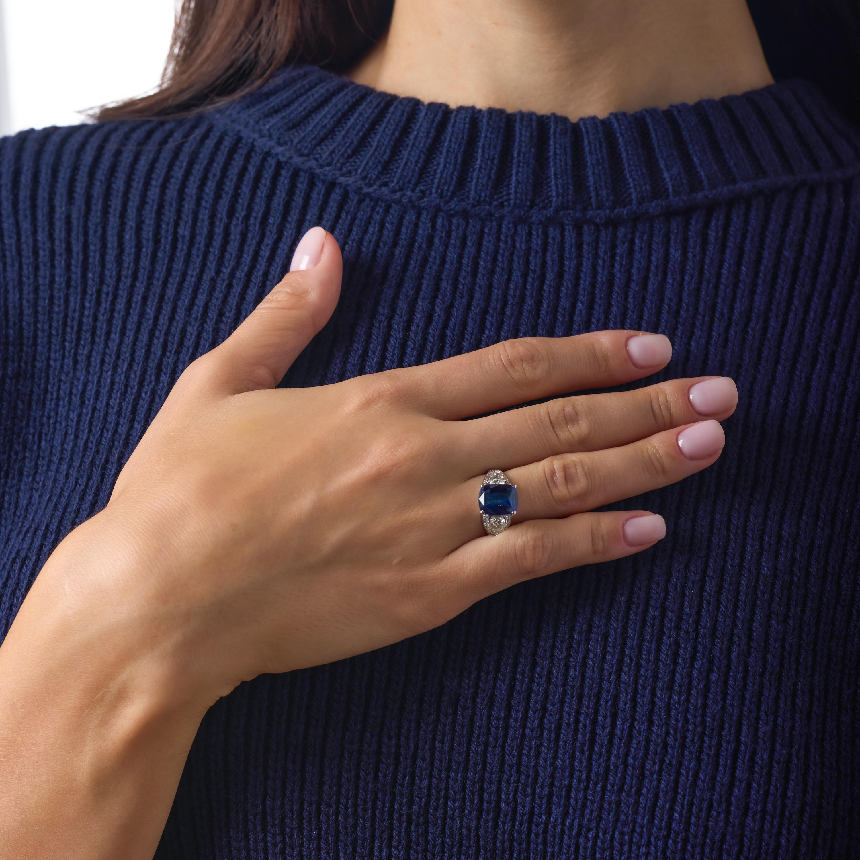 Vintage GIA 4,00 quilates zafiro de Ceilán diamante platino anillo de compromiso Corte cojín en venta