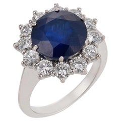 Vintage GIA 4.00 carat sapphire diamond 18k white gold cluster ring