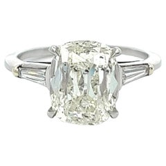 Vintage GIA 4.00 Carats Old Mine Cut Diamond 14 Karat White Gold Ring