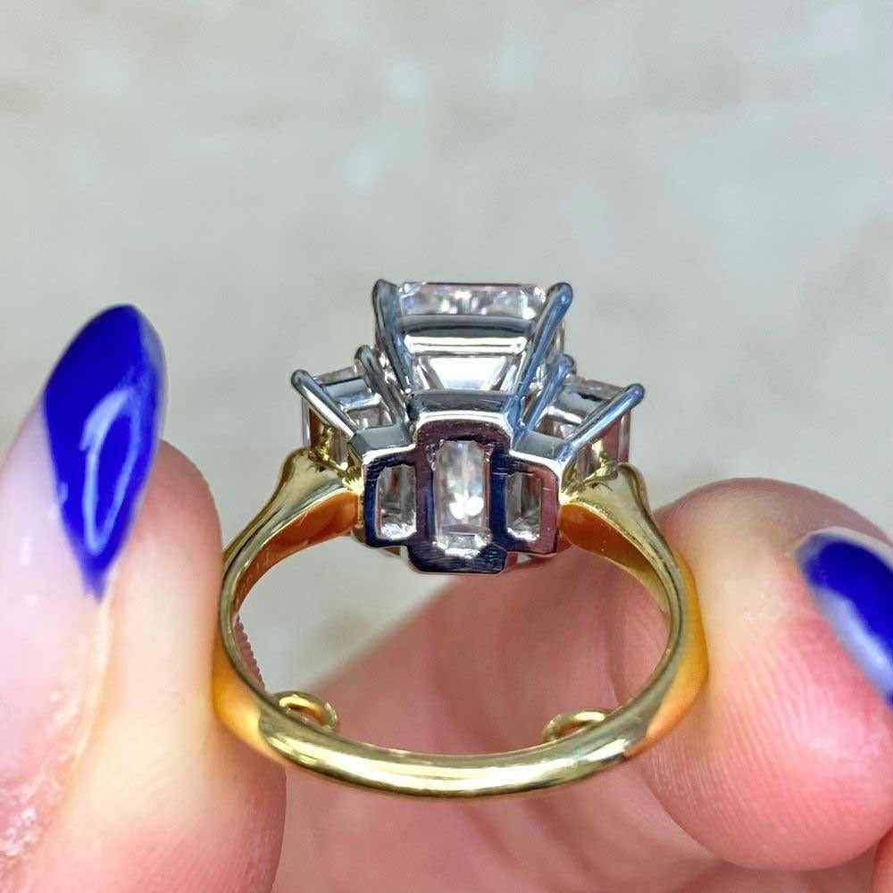 Vintage GIA 4.02ct Emerald Cut Diamond Engagement Ring, Platinum&18k Yellow Gold For Sale 6