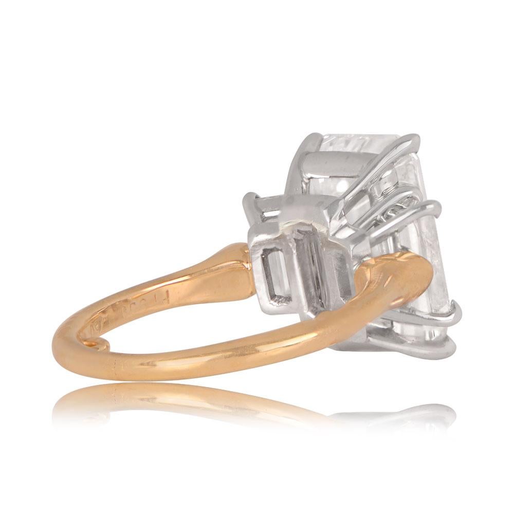 Retro Vintage GIA 4.02ct Emerald Cut Diamond Engagement Ring, Platinum&18k Yellow Gold For Sale