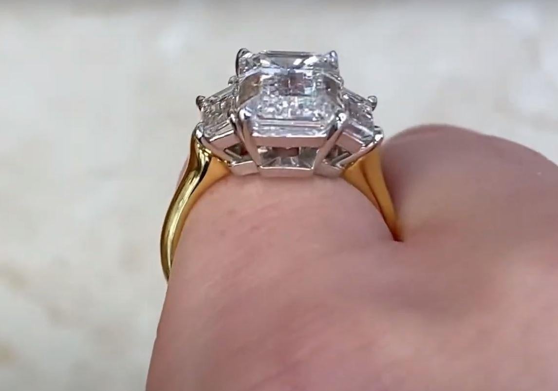Vintage GIA 4.02ct Emerald Cut Diamond Engagement Ring, Platinum&18k Yellow Gold For Sale 3