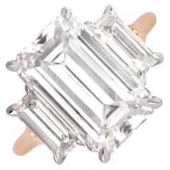 Retro GIA 4.02ct Emerald Cut Diamond Engagement Ring, Platinum&18k Yellow Gold