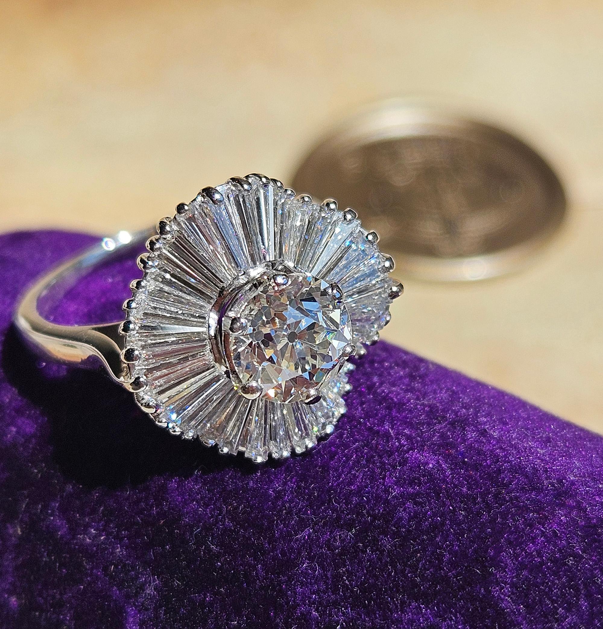 Vintage GIA 4.06ctw Old European Cut Diamond Ballerina Cocktail Platinum Ring For Sale 15