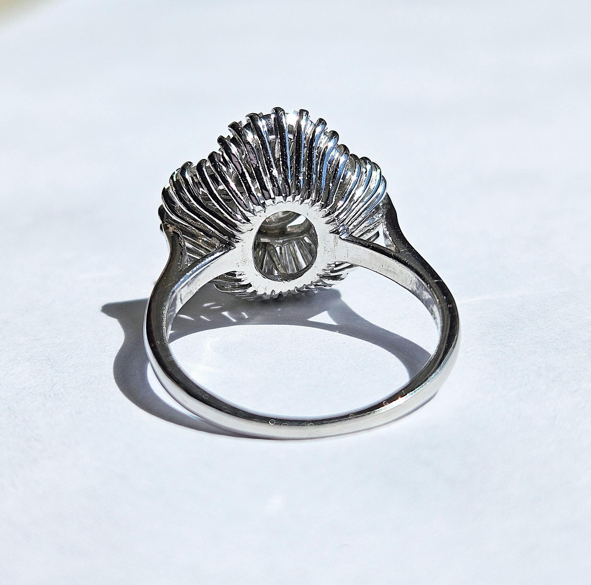 Retro Vintage GIA 4.06ctw Old European Cut Diamond Ballerina Cocktail Platinum Ring For Sale